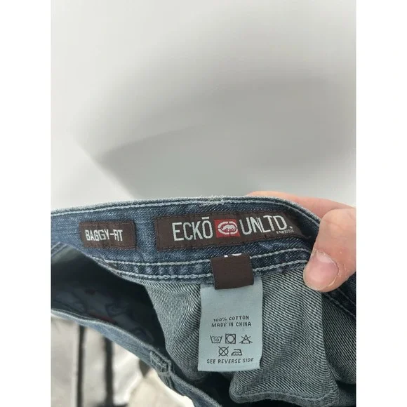 Ecko Unltd Vintage Y2K Embroidered Baggy Fit Jeans Grunge Graphic Size 40x32